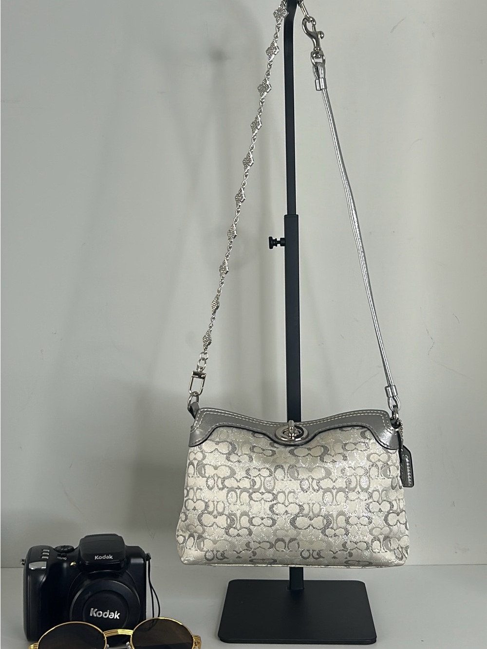 Silver Turnlock Coach Mini Purse